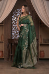 Bengal Gatha ~ Handloom Pure Silk Jamdhani Saree in Dark Green