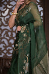 Bengal Gatha ~ Handloom Pure Silk Jamdhani Saree in Dark Green