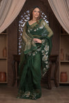 Bengal Gatha ~ Handloom Pure Silk Jamdhani Saree in Dark Green