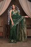 Bengal Gatha ~ Handloom Pure Silk Jamdhani Saree in Dark Green