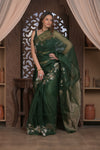 Bengal Gatha ~ Handloom Pure Silk Jamdhani Saree in Dark Green