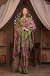 Bengal Gatha ~ Handloom Tussar Silk Saree with Kalamkari Handpainted Floral Pallu in Dusty Purple