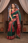 Bengal Gatha ~ Designer Chanderi Cotton Silk Saree with Digital Bandhani Print in Royal Green and Red
