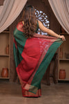 Bengal Gatha ~ Designer Chanderi Cotton Silk Saree with Digital Bandhani Print in Royal Green and Red