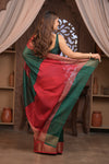 Bengal Gatha ~ Designer Chanderi Cotton Silk Saree with Digital Bandhani Print in Royal Green and Red