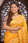 Kashi ~ Handloom Banarasi Patola Design Khaddi Georgette Silk Saree in Yellow (Silk Mark Certified)