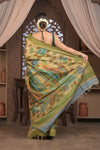 Bengal Gatha ~ Handloom Tussar Silk Saree with Handpainted Leaves in Shades of Grey