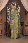 Bengal Gatha ~ Handloom Tussar Silk Saree with Handpainted Leaves in Shades of Grey
