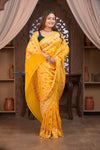Kashi ~ Handloom Banarasi Patola Design Khaddi Georgette Silk Saree in Yellow (Silk Mark Certified)
