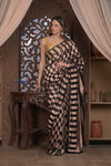 Kashi ~ Handloom Banarasi High Quality Khaddi Crepe Georgette HIgh Quality Silk Saree in Black and Gold (Silk Mark Certified)