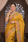 Bengal Gatha ~ Handloom Tussar Silk Saree with Floral Handweave in Turmeric Yellow