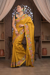 Bengal Gatha ~ Handloom Tussar Silk Saree with Floral Handweave in Turmeric Yellow