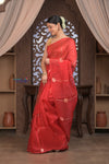 Kashi ~ Handloom Pure Silk High Quality Kora Saree in Crescent Red with Buttis (Silk Mark Certified)