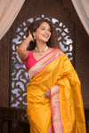 Kashi ~ Handloom Banarasi Pure Silk Saree in Yellow with Pink (Silk Mark Certified)
