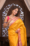 Kashi ~ Handloom Banarasi Pure Silk Saree in Yellow with Pink (Silk Mark Certified)