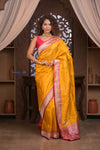 Kashi ~ Handloom Banarasi Pure Silk Saree in Yellow with Pink (Silk Mark Certified)