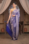 Kashi ~ Handloom Banarasi Khaddi Crepe Georgette Silk Saree in Marine Blue and Gold (Silk Mark Certified)