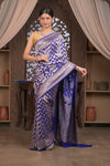 Kashi ~ Handloom Banarasi Khaddi Crepe Georgette Silk Saree in Marine Blue and Gold (Silk Mark Certified)