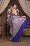 Kashi ~ Handloom Banarasi Khaddi Crepe Georgette Silk Saree in Marine Blue and Gold (Silk Mark Certified)