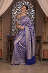 Kashi ~ Handloom Banarasi Khaddi Crepe Georgette Silk Saree in Marine Blue and Gold (Silk Mark Certified)