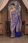 Kashi ~ Handloom Banarasi Khaddi Crepe Georgette Silk Saree in Marine Blue and Gold (Silk Mark Certified)