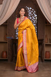 Kashi ~ Handloom Banarasi Pure Silk Saree in Yellow with Pink (Silk Mark Certified)