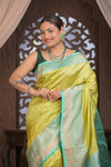 Kashi ~ Handloom Banarasi Pure Silk Saree in Yellow and Sea Blue (Silk Mark Certified)
