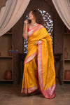 Kashi ~ Handloom Banarasi Pure Silk Saree in Yellow with Pink (Silk Mark Certified)