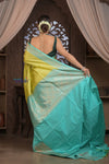 Kashi ~ Handloom Banarasi Pure Silk Saree in Yellow and Sea Blue (Silk Mark Certified)
