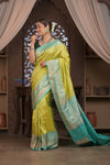 Kashi ~ Handloom Banarasi Pure Silk Saree in Yellow and Sea Blue (Silk Mark Certified)