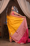 Kashi ~ Handloom Banarasi Pure Silk Saree in Yellow with Pink (Silk Mark Certified)