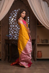 Kashi ~ Handloom Banarasi Pure Silk Saree in Yellow with Pink (Silk Mark Certified)