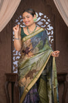 Bengal Gatha ~ Designer Viscose Saree with Digital Print in Shades of Midnight Blue