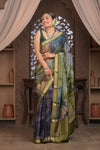 Bengal Gatha ~ Designer Viscose Saree with Digital Print in Shades of Midnight Blue