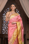 Kashi ~ Handloom Banarasi High Quality Pure Silk Saree in Peach and Yellow (Silk Mark Certified)