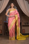 Kashi ~ Handloom Banarasi High Quality Pure Silk Saree in Peach and Yellow (Silk Mark Certified)