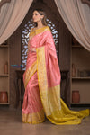 Kashi ~ Handloom Banarasi High Quality Pure Silk Saree in Peach and Yellow (Silk Mark Certified)