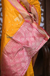 Kashi ~ Handloom Banarasi Pure Silk Saree in Yellow with Pink (Silk Mark Certified)
