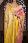 Kashi ~ Handloom Banarasi High Quality Pure Silk Saree in Peach and Yellow (Silk Mark Certified)