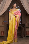 Kashi ~ Handloom Banarasi High Quality Pure Silk Saree in Peach and Yellow (Silk Mark Certified)