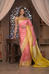 Kashi ~ Handloom Banarasi High Quality Pure Silk Saree in Peach and Yellow (Silk Mark Certified)