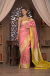 Kashi ~ Handloom Banarasi High Quality Pure Silk Saree in Peach and Yellow (Silk Mark Certified)