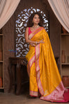 Kashi ~ Handloom Banarasi Pure Silk Saree in Yellow with Pink (Silk Mark Certified)