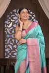Kashi ~ Handloom Banarasi High Quality Pure Silk Saree in Sky Blue and Pink (Silk Mark Certified)