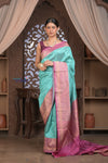 Kashi ~ Handloom Banarasi High Quality Pure Silk Saree in Sky Blue and Pink (Silk Mark Certified)