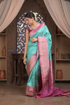Kashi ~ Handloom Banarasi High Quality Pure Silk Saree in Sky Blue and Pink (Silk Mark Certified)