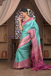 Kashi ~ Handloom Banarasi High Quality Pure Silk Saree in Sky Blue and Pink (Silk Mark Certified)