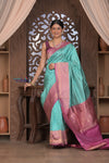 Kashi ~ Handloom Banarasi High Quality Pure Silk Saree in Sky Blue and Pink (Silk Mark Certified)