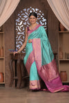 Kashi ~ Handloom Banarasi High Quality Pure Silk Saree in Sky Blue and Pink (Silk Mark Certified)