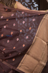 Kashi ~ Handloom Pure Silk High Quality Kora Saree in Dark Brown with Buttis (Silk Mark Certified)